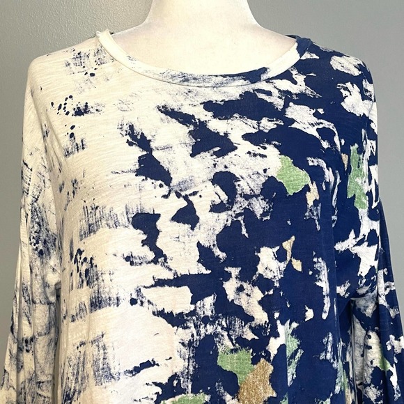 Akemi + Kin Anthropologie Blue Splatter Graffito Long Flared Sleeve Top - Picture 2 of 5